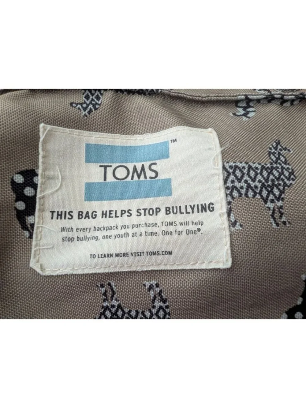 TOMS Llama Print Canvas Backpack With Tan & Olive Design